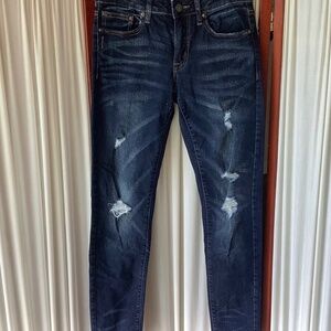 American Eagle Women's Blue Distressed Skinny Jeans Stretch Denim 28x32